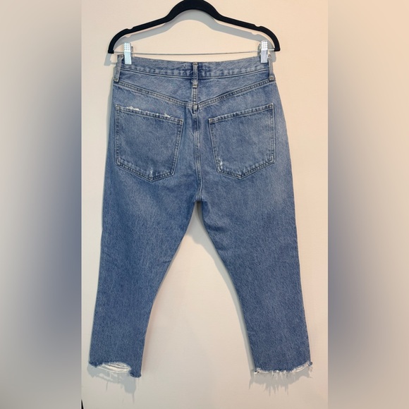AGOLDE High Rise Button Fly Raw Hem Jeans Size 30 Medium Wash - Picture 4 of 5